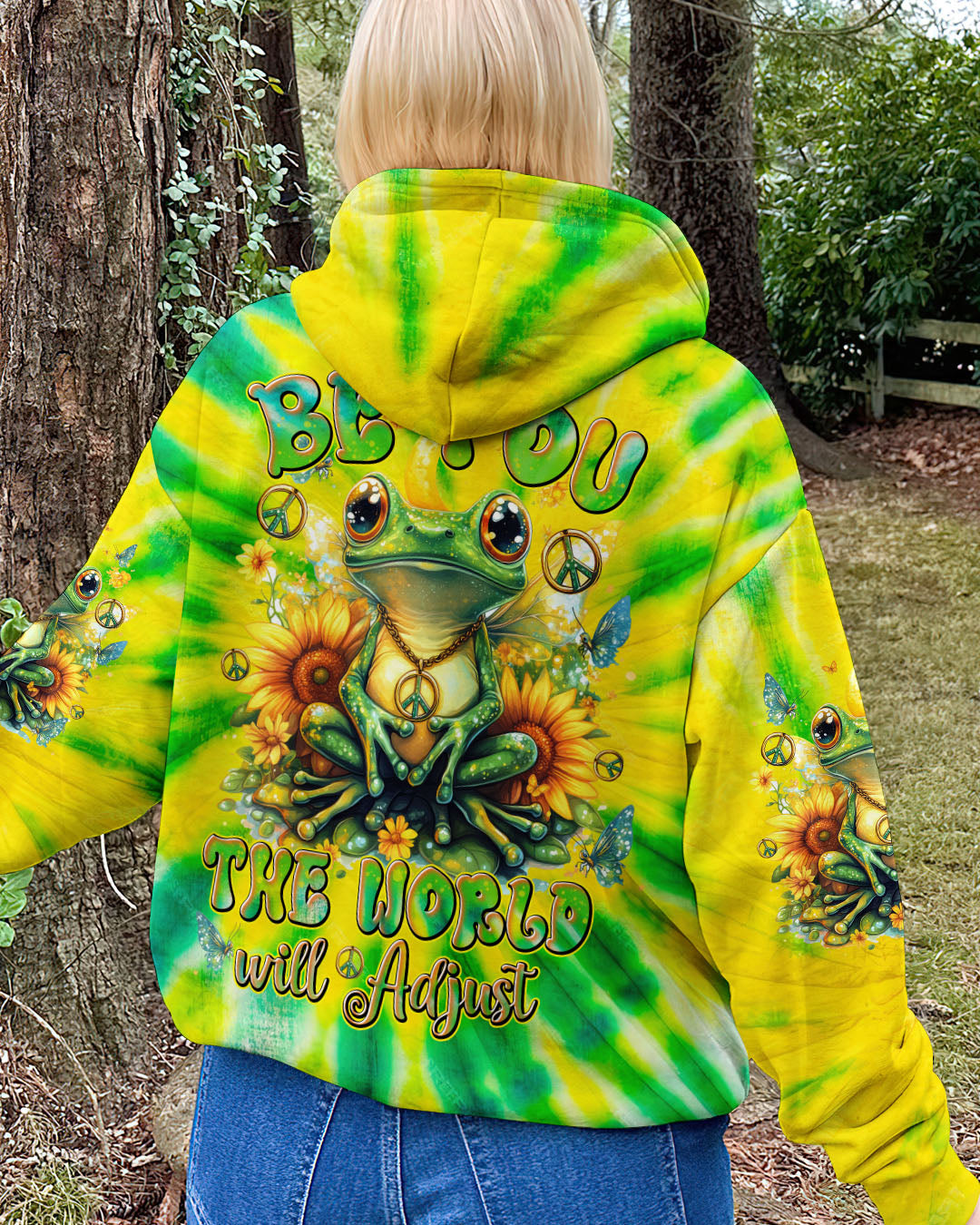 Be You The World Will Adjust Tie Dye Peace Frog and Sunflower AOP Shirts _10_ KmPXe