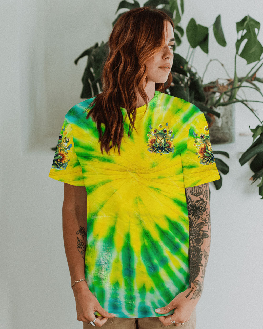 Be You The World Will Adjust Tie Dye Peace Frog and Sunflower AOP Shirts _11_ BogTg