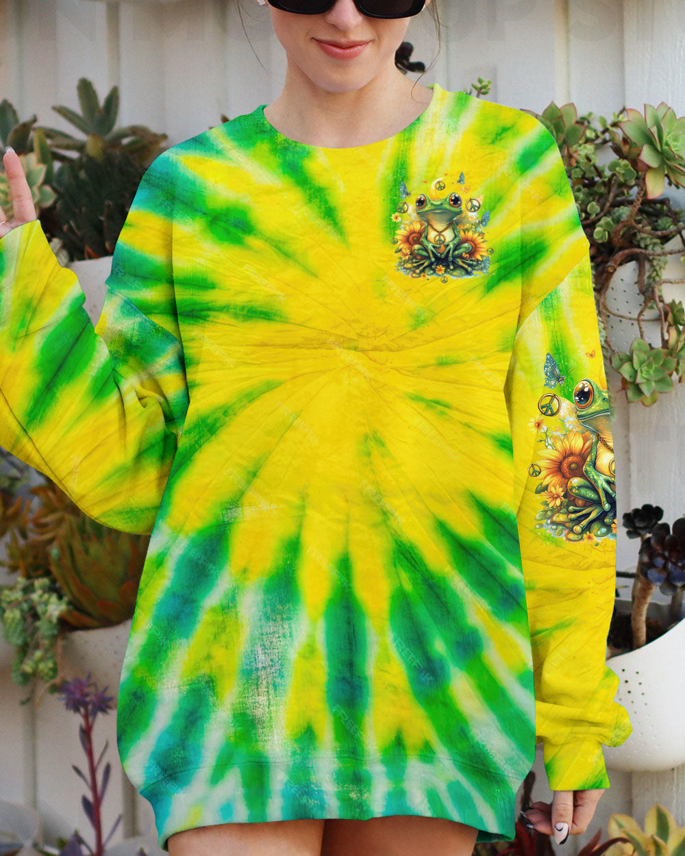 Be You The World Will Adjust Tie Dye Peace Frog and Sunflower AOP Shirts _4_ cXTDU