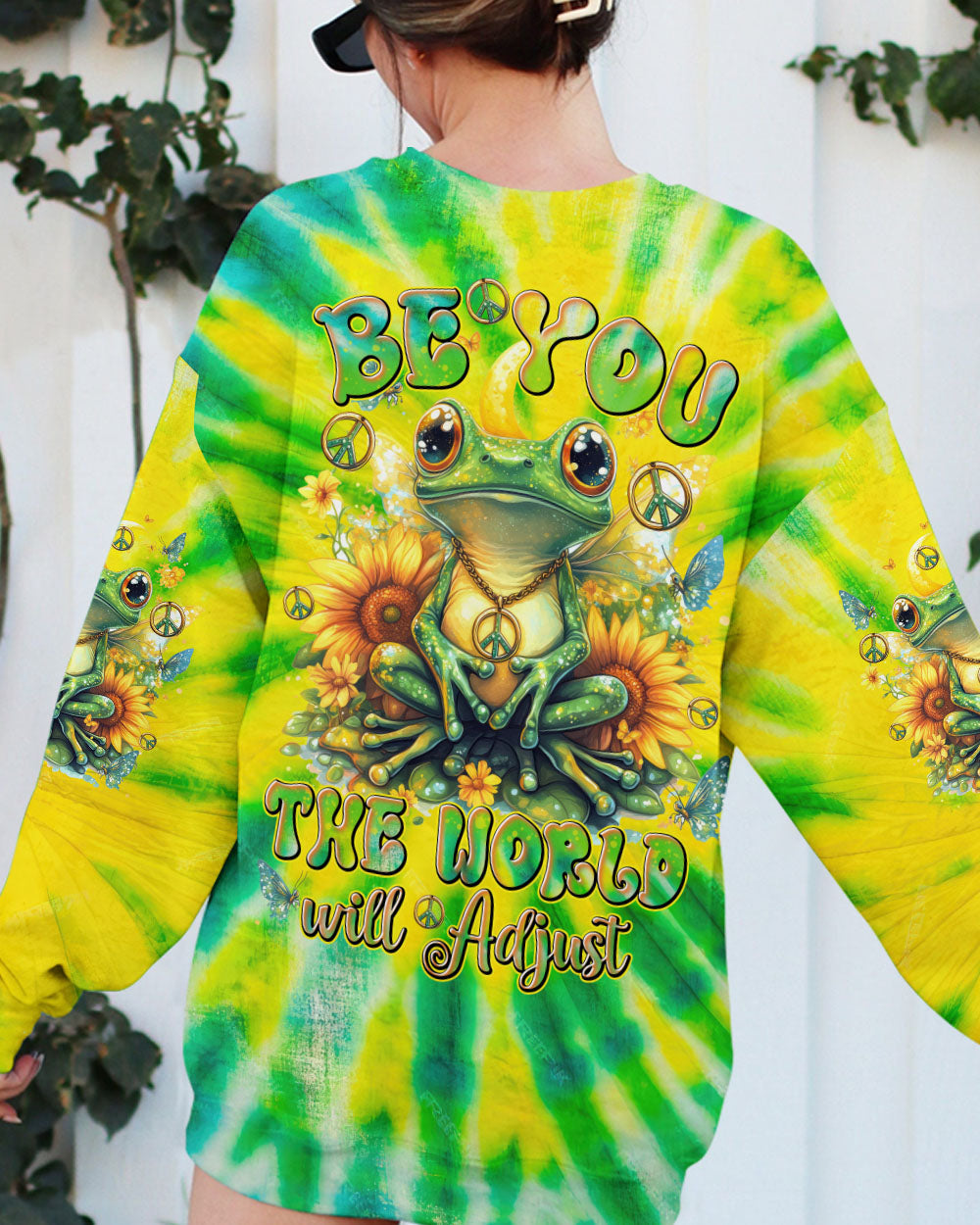 Be You The World Will Adjust Tie Dye Peace Frog and Sunflower AOP Shirts _5_ 29doM