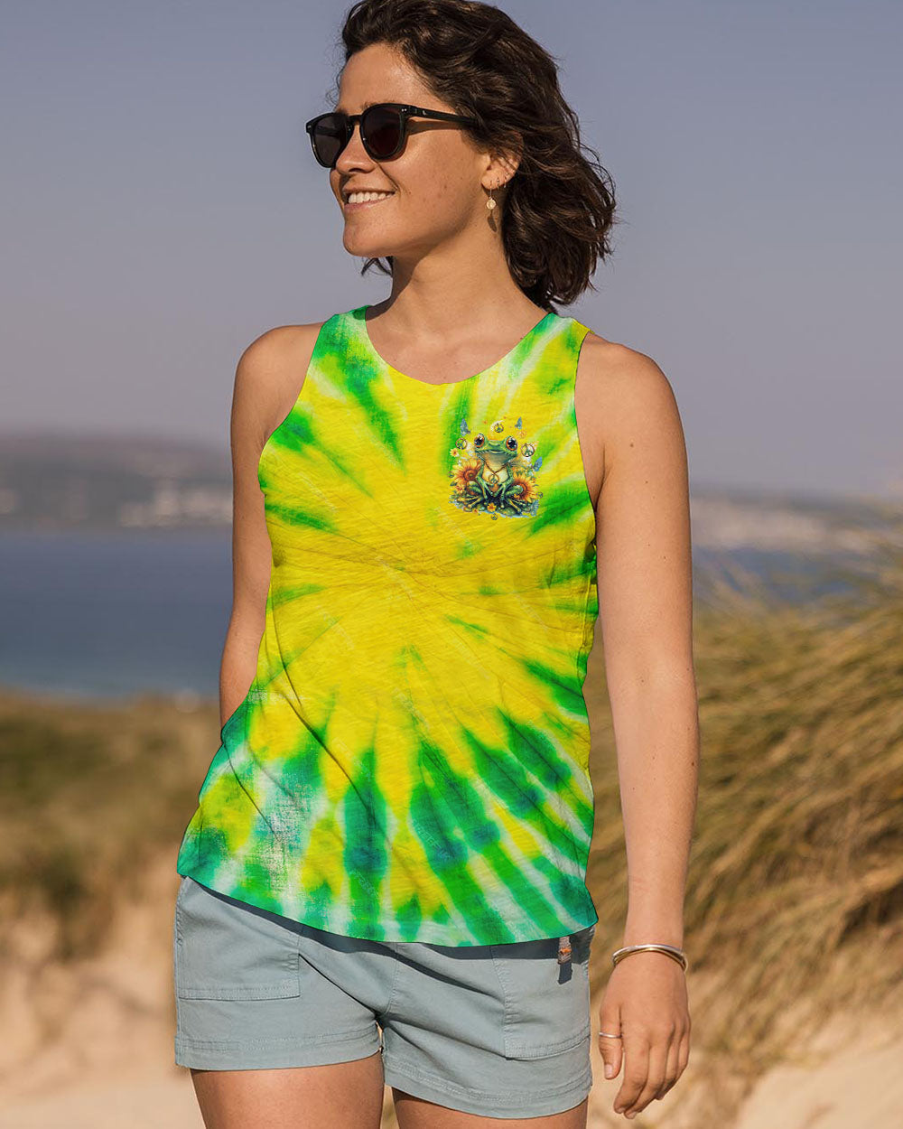 Be You The World Will Adjust Tie Dye Peace Frog and Sunflower AOP Shirts _8_ HrObb