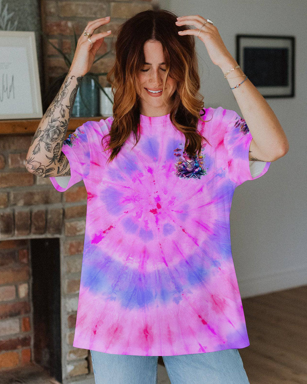 Be You The World Will Adjust Tie Dye Purple Peace Frog and Wildflowers AOP Shirts _10_ RvJO1