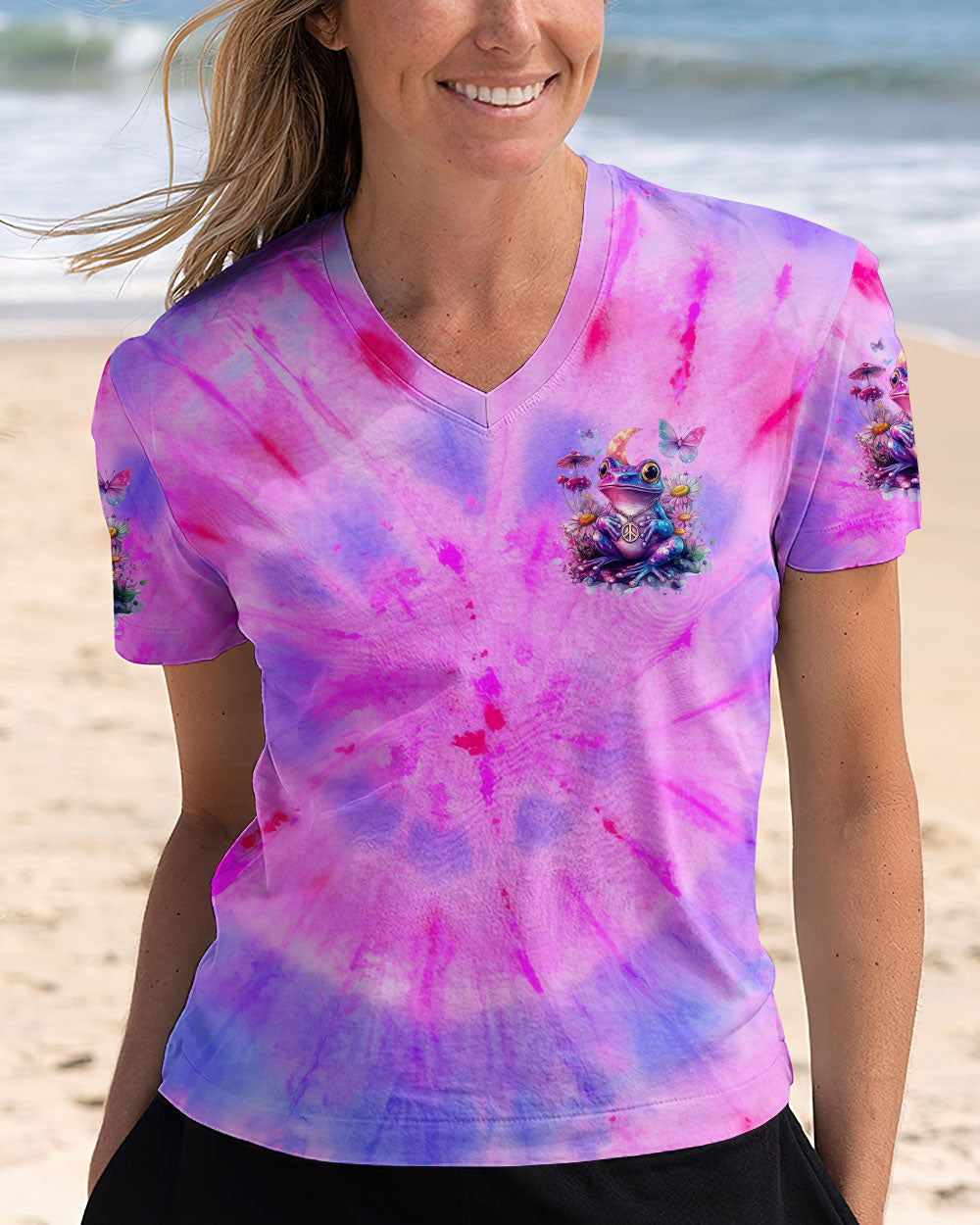 Be You The World Will Adjust Tie Dye Purple Peace Frog and Wildflowers AOP Shirts _12_ 0Xk8r
