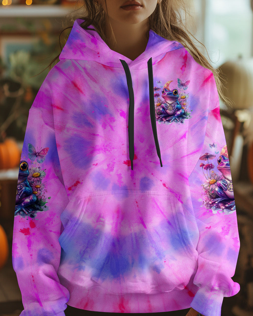 Be You The World Will Adjust Tie Dye Purple Peace Frog and Wildflowers AOP Shirts _14_ TC1qM