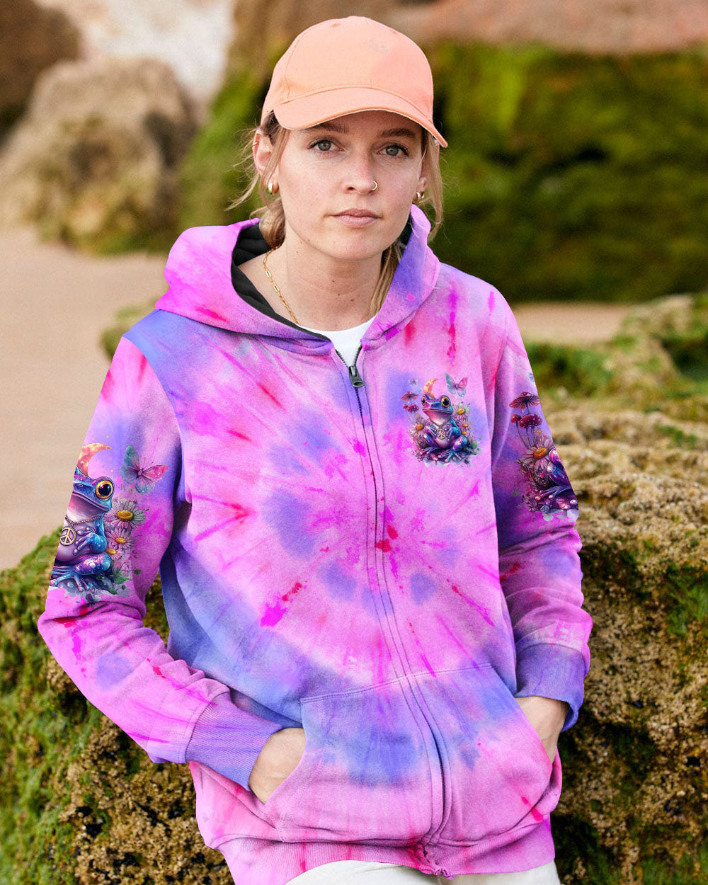 Be You The World Will Adjust Tie Dye Purple Peace Frog and Wildflowers AOP Shirts _4_ gIV0P