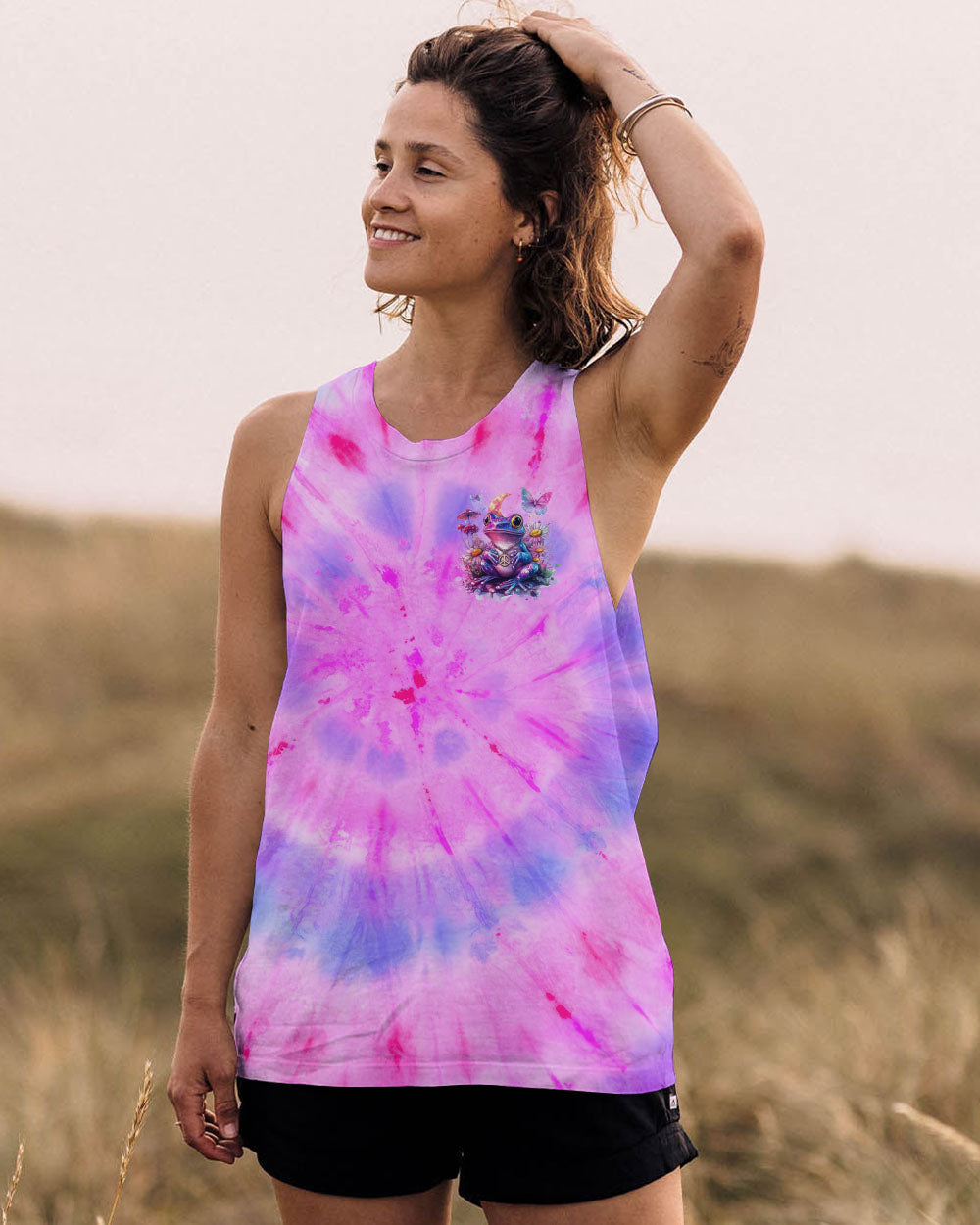 Be You The World Will Adjust Tie Dye Purple Peace Frog and Wildflowers AOP Shirts _6_ 8JOmH