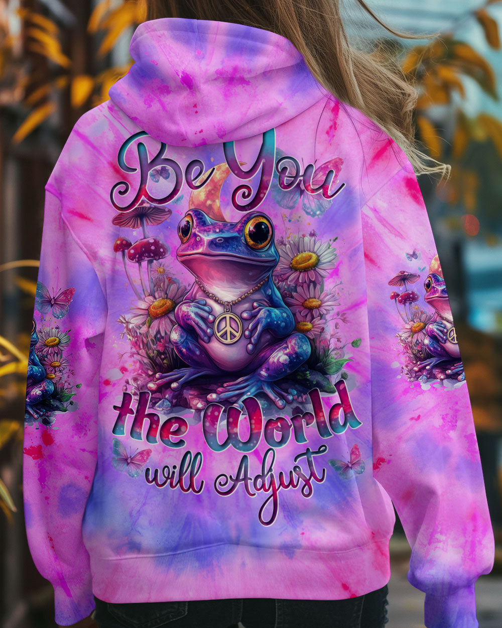 Be You The World Will Adjust Tie Dye Purple Peace Frog and Wildflowers AOP Shirts _8_ EuT1N
