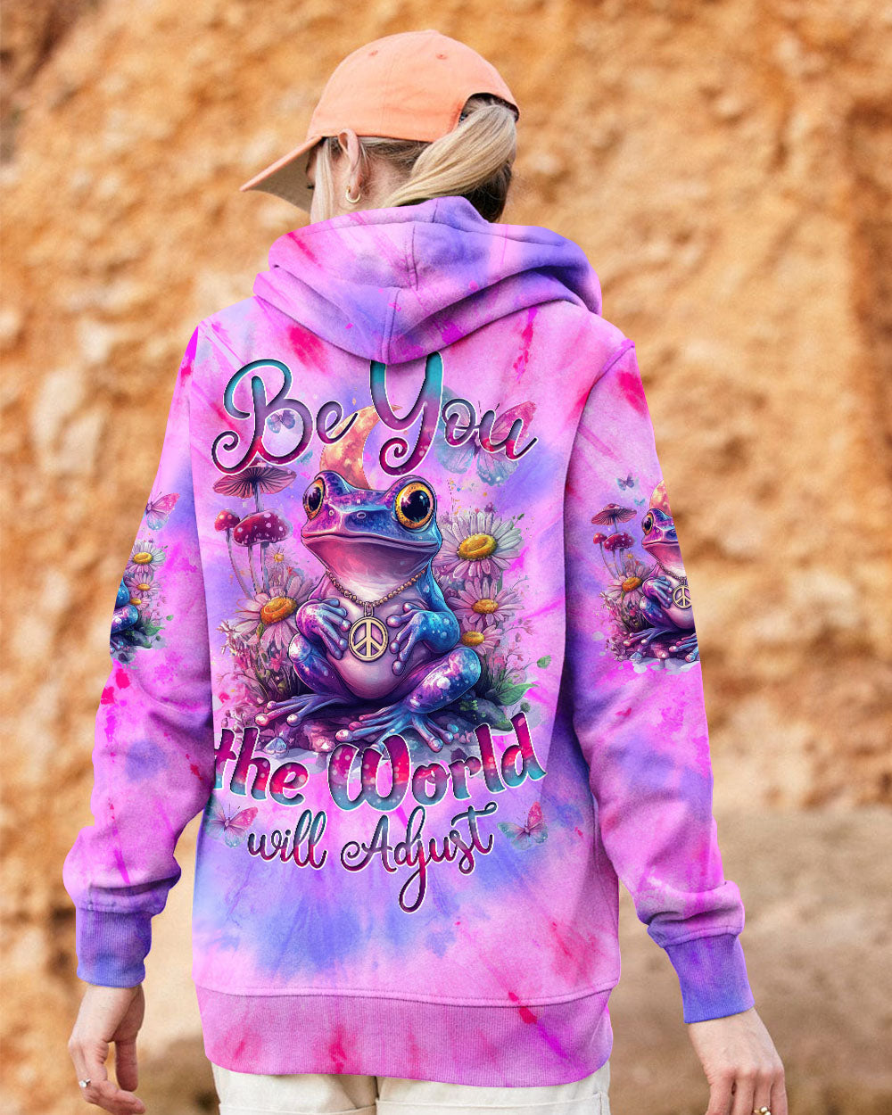 Be You The World Will Adjust Tie Dye Purple Peace Frog and Wildflowers AOP Shirts _9_ HqMXU