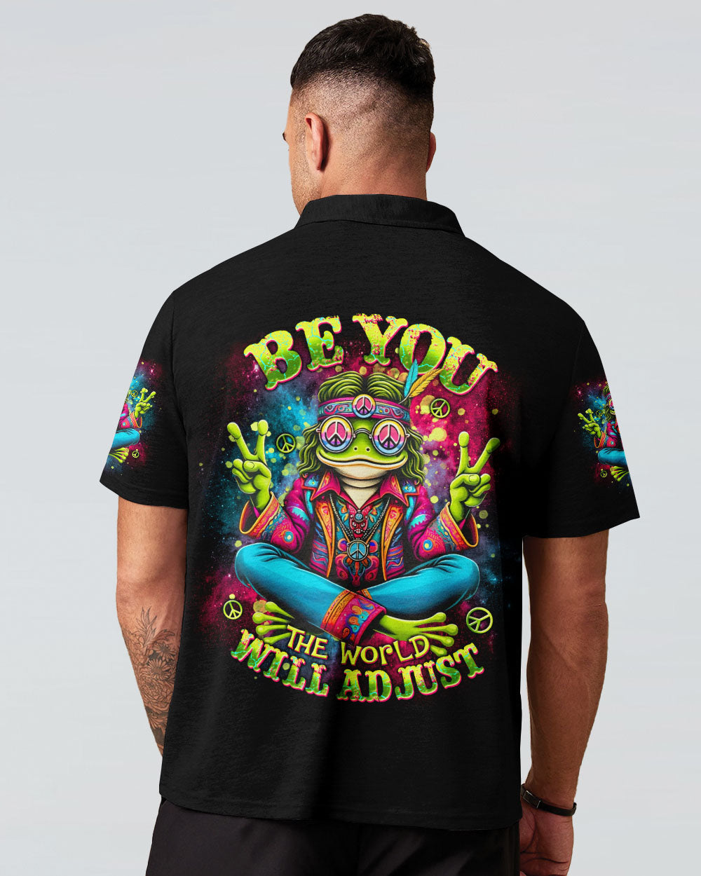 Be You The World Will Adjust Trippy Frog Hippie Peace Signs AOP Shirts _12_ zGkIU