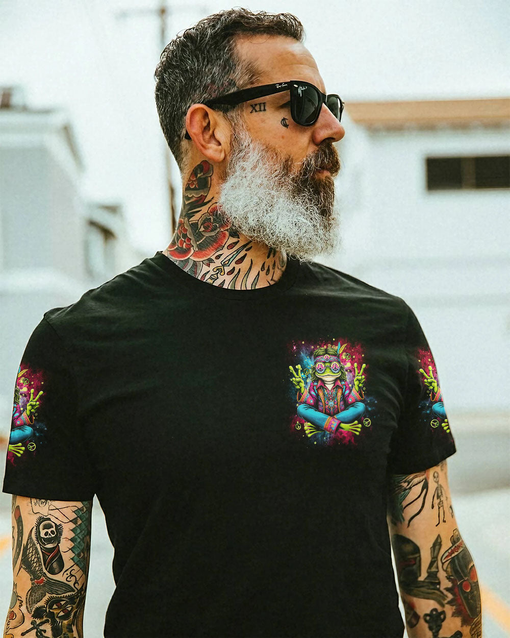 Be You The World Will Adjust Trippy Frog Hippie Peace Signs AOP Shirts _13_ n2kpD