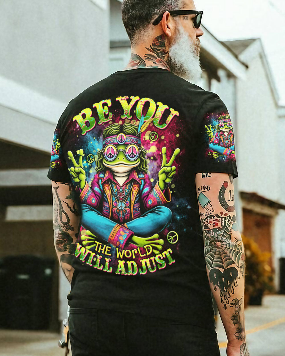 Be You The World Will Adjust Trippy Frog Hippie Peace Signs AOP Shirts _14_ DoFOl