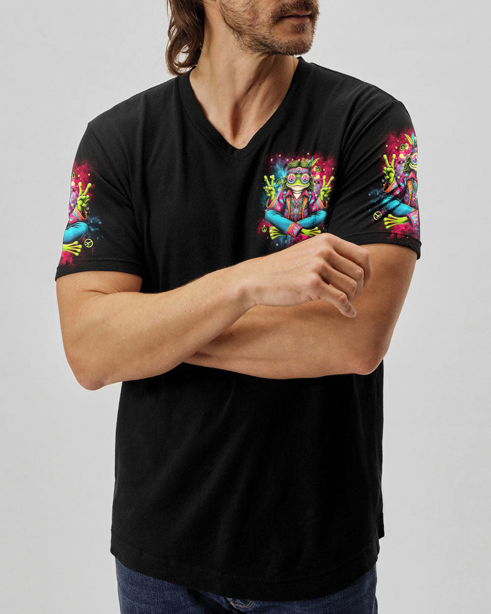 Be You The World Will Adjust Trippy Frog Hippie Peace Signs AOP Shirts _15_ 50CRT