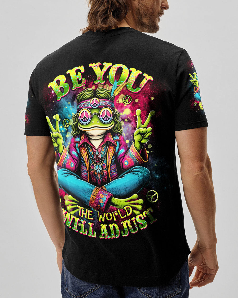 Be You The World Will Adjust Trippy Frog Hippie Peace Signs AOP Shirts _16_ 6WxLk