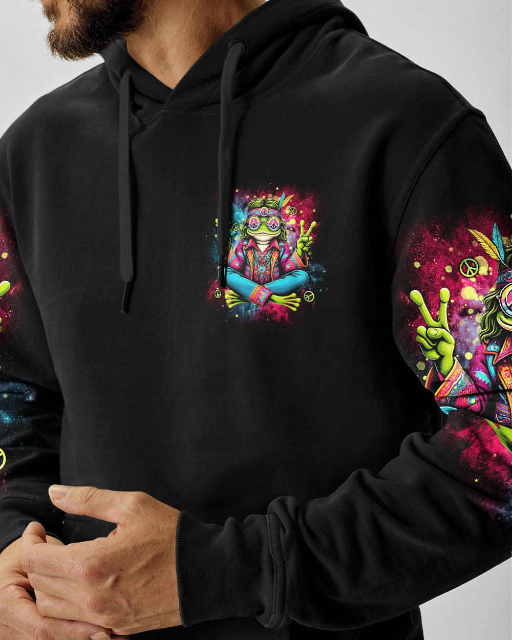 Be You The World Will Adjust Trippy Frog Hippie Peace Signs AOP Shirts _17_ UnggH