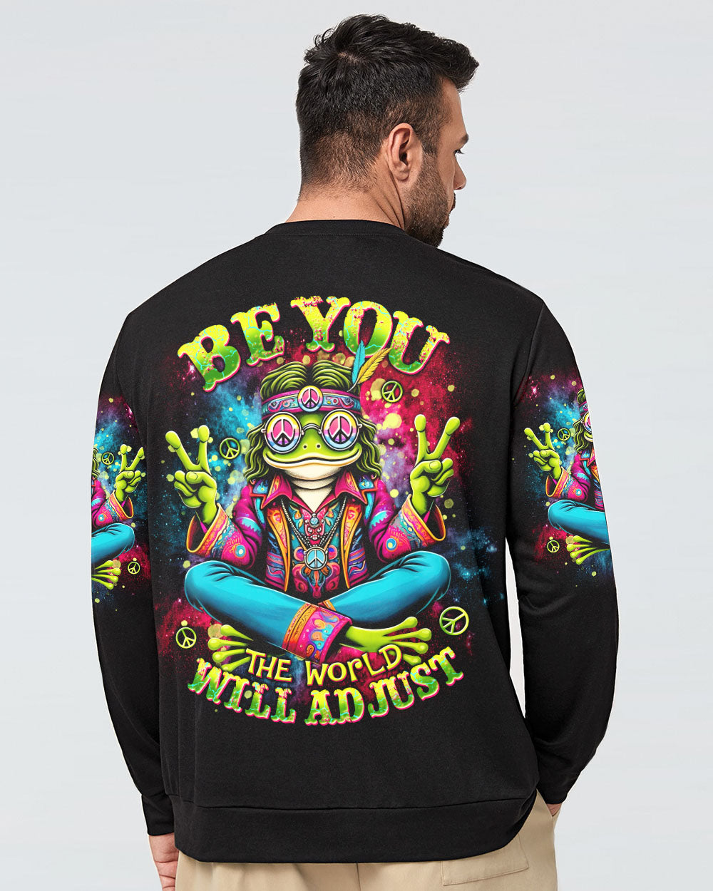 Be You The World Will Adjust Trippy Frog Hippie Peace Signs AOP Shirts _3_ nvHNo