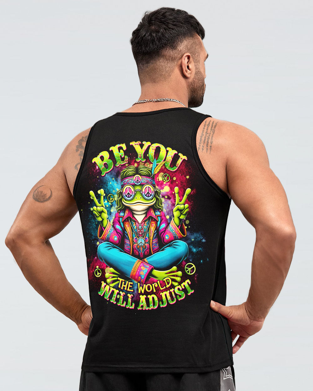 Be You The World Will Adjust Trippy Frog Hippie Peace Signs AOP Shirts _6_ 0bnho