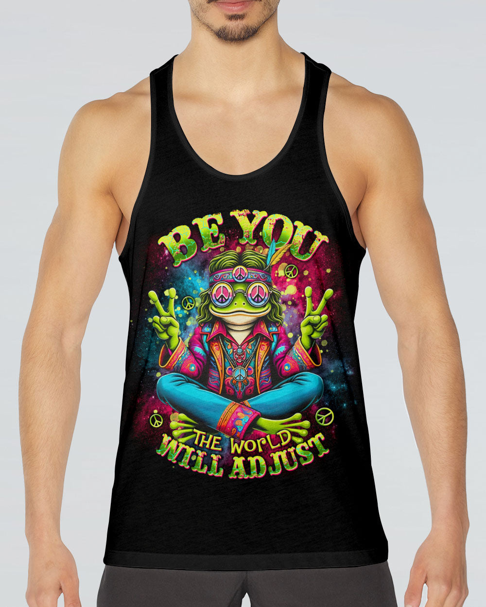 Be You The World Will Adjust Trippy Frog Hippie Peace Signs AOP Shirts _7_ TIOY0