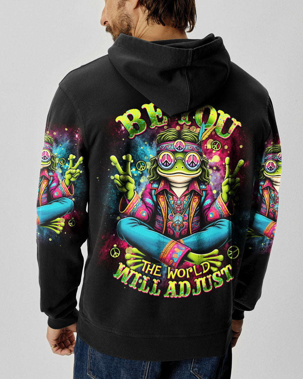 Be You The World Will Adjust Trippy Frog Hippie Peace Signs AOP Shirts _8_ 0M4YE