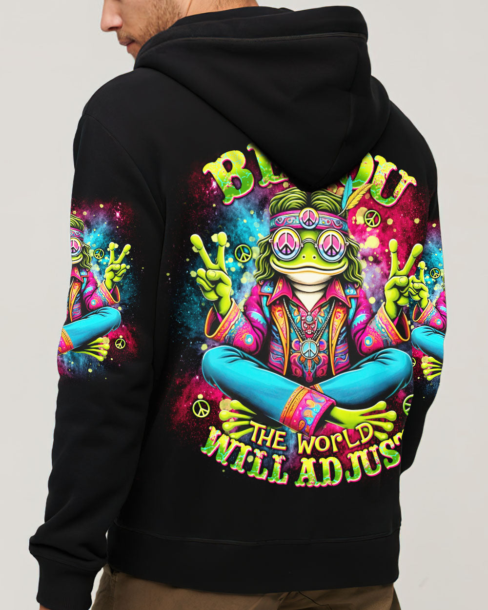 Be You The World Will Adjust Trippy Frog Hippie Peace Signs AOP Shirts _9_ ldEiy