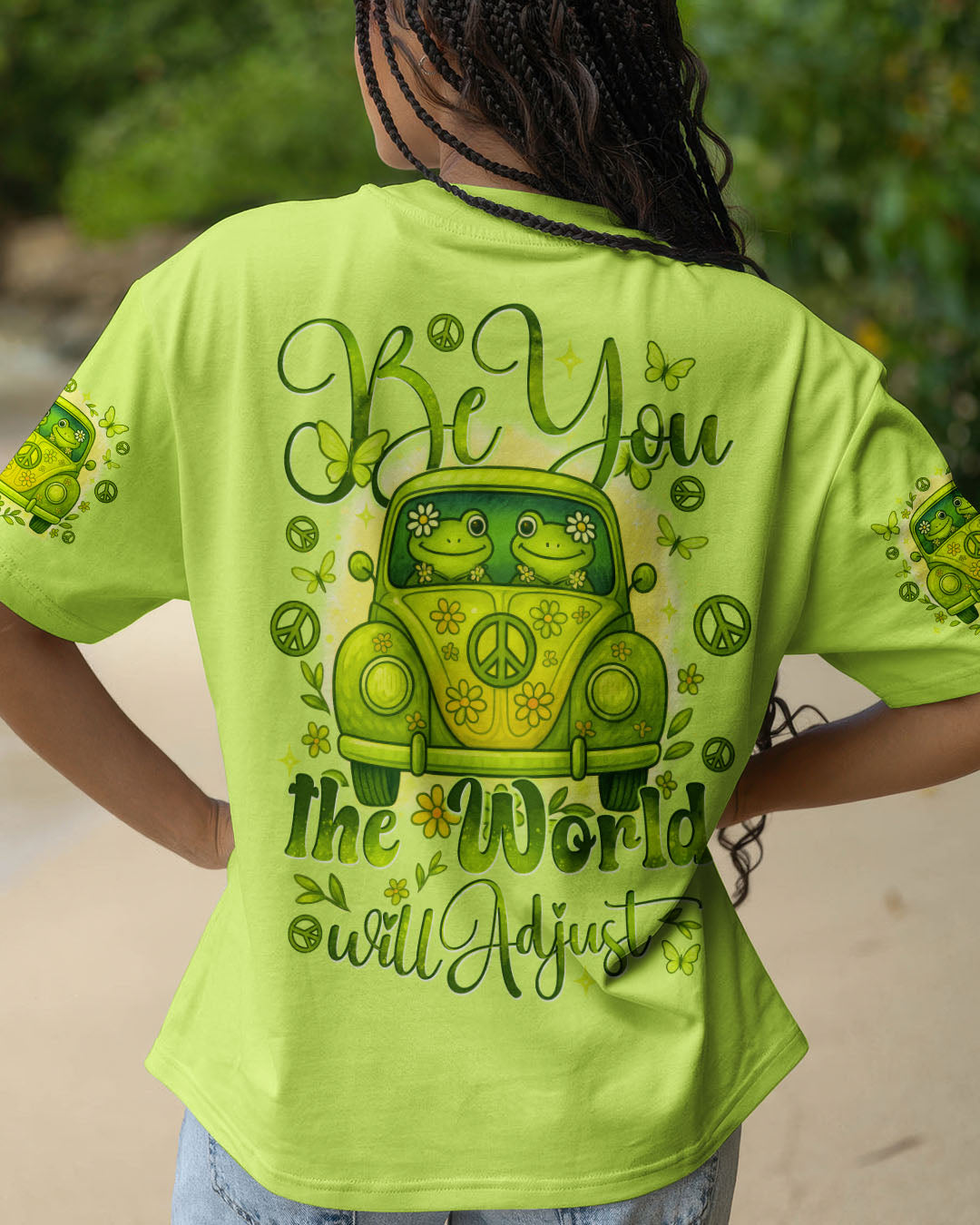 Be You the World Will Adjust Cute Hippie Frog Van Graphic Tee for Women AOP Shirts _12_ vVGOa