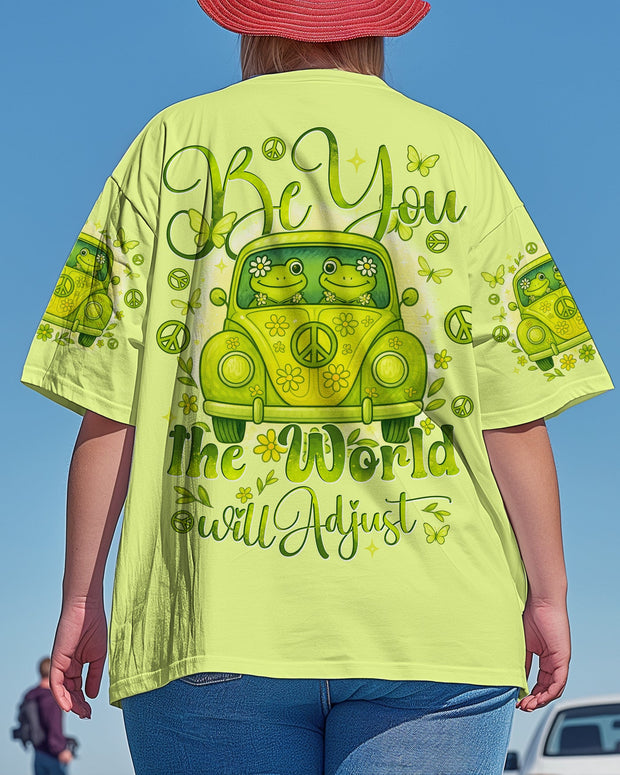 Be You the World Will Adjust - Cute Hippie Frog Van Graphic Tee for Women - AOP Shirts