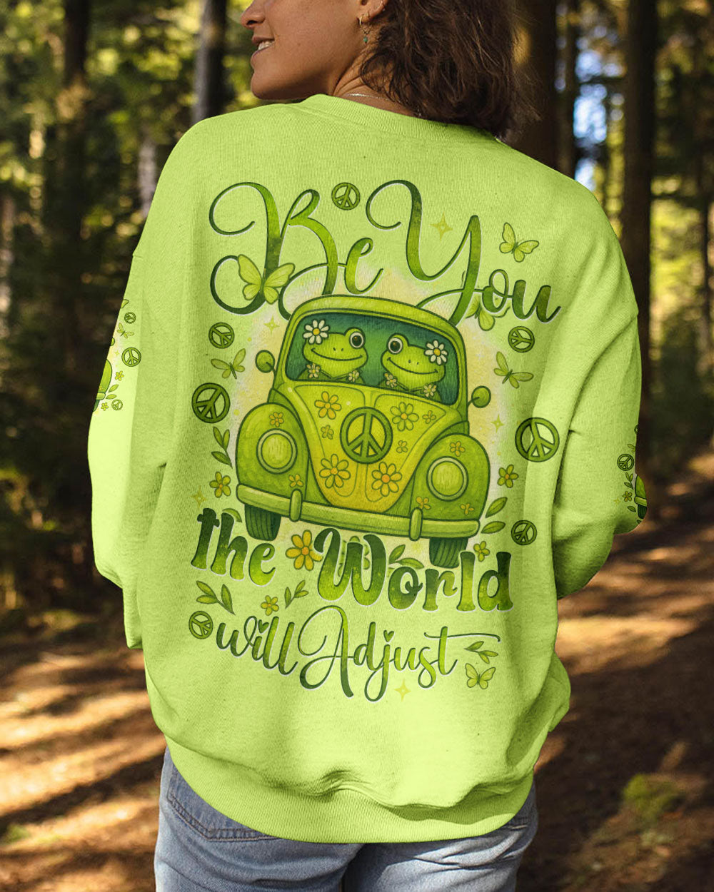 Be You the World Will Adjust Cute Hippie Frog Van Graphic Tee for Women AOP Shirts _7_ Jm77D