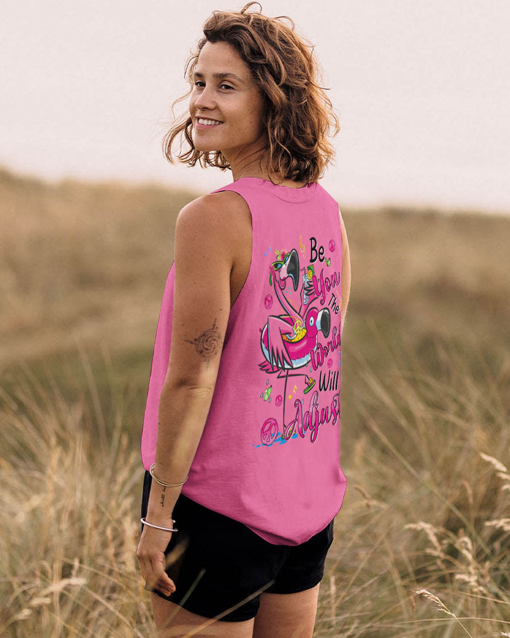 Be You the World Will Adjust Flamingo Funny and Graphic Tee for Women AOP Shirts _14_ X7BQg