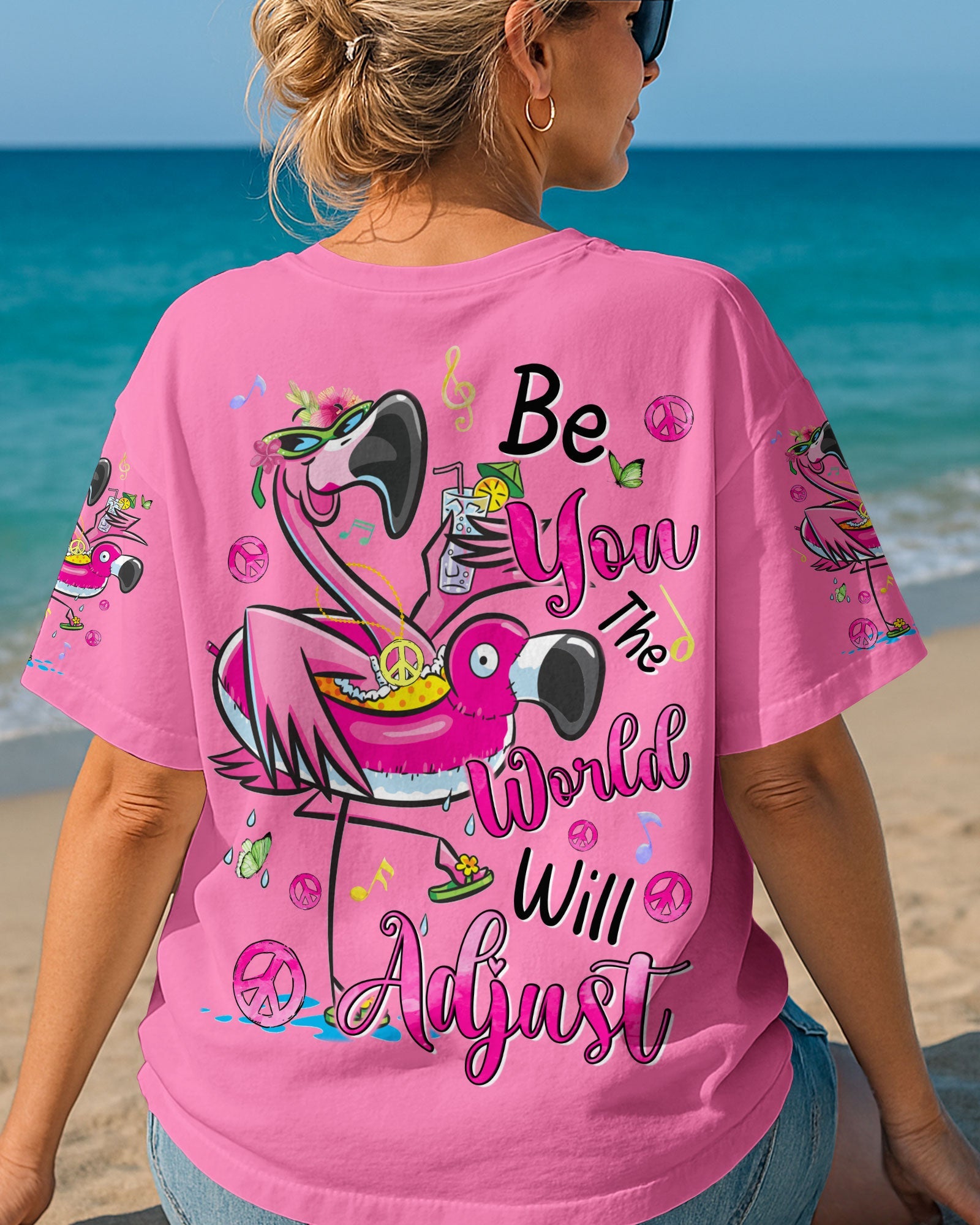 Be You the World Will Adjust Flamingo Funny and Graphic Tee for Women AOP Shirts _3_ 9CgDB