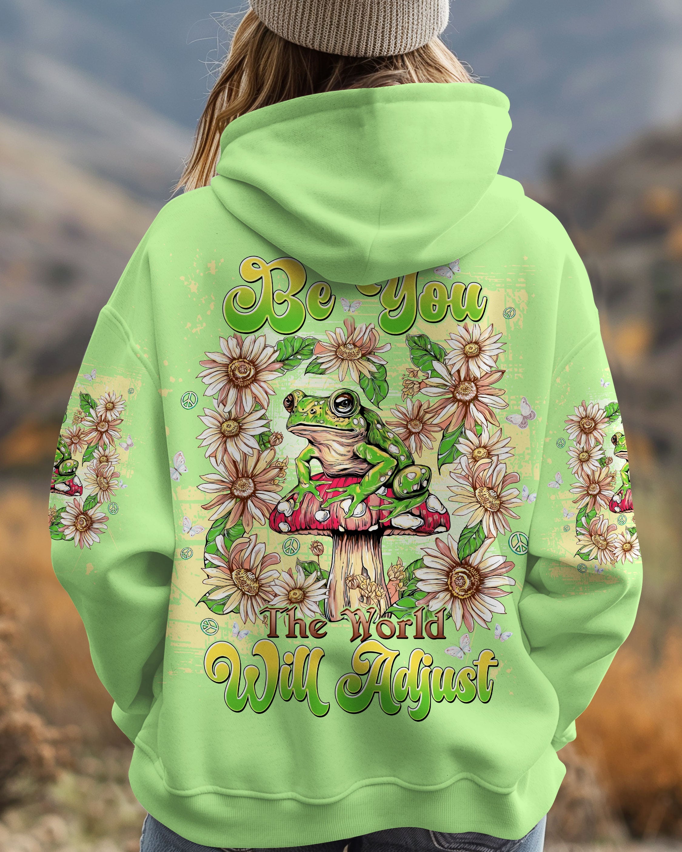 Be You the World Will Adjust Frog on Mushroom Daisy Graphic AOP Shirts _1_ vlv4r