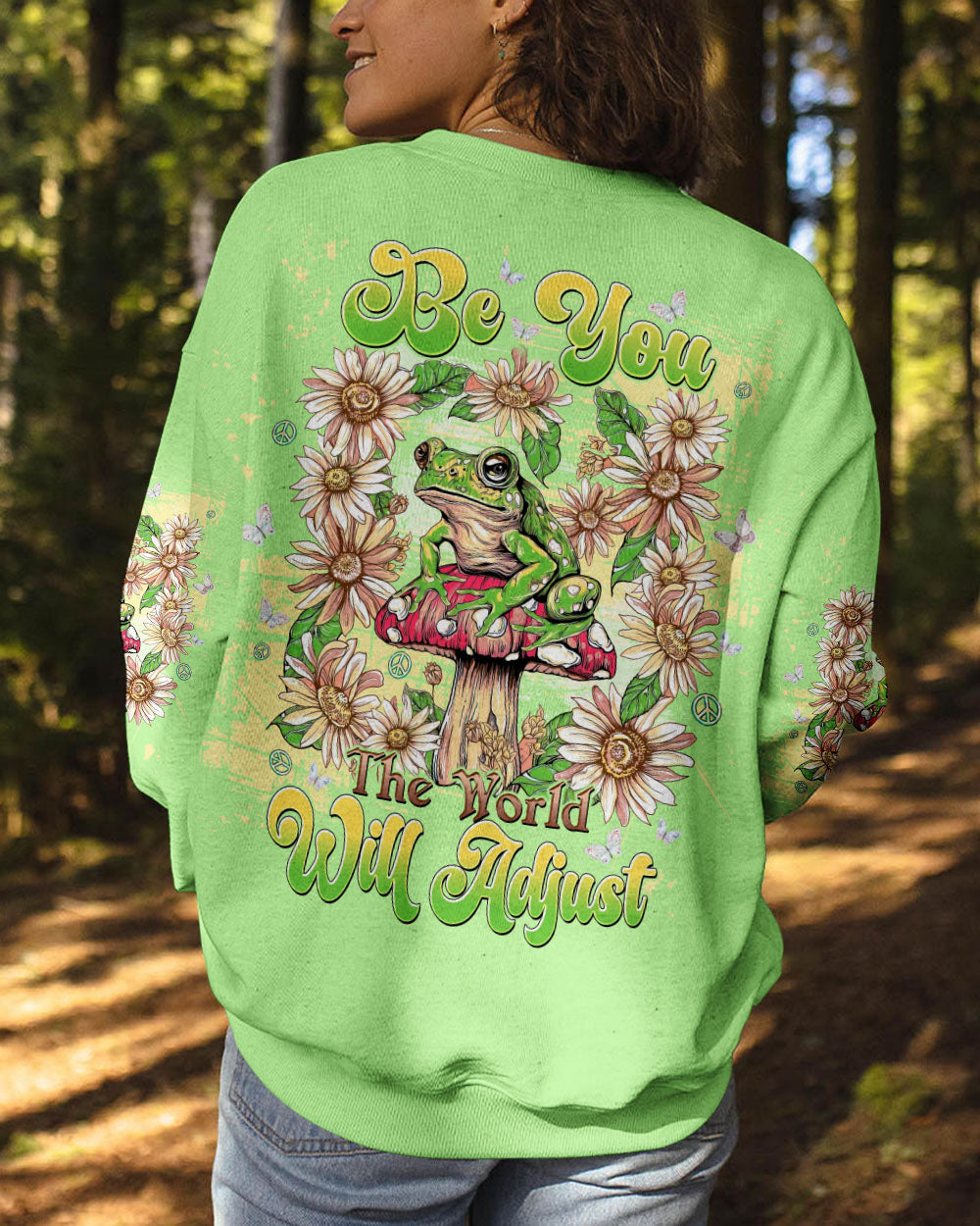 Be You the World Will Adjust Frog on Mushroom Daisy Graphic AOP Shirts _3_ Agfx3
