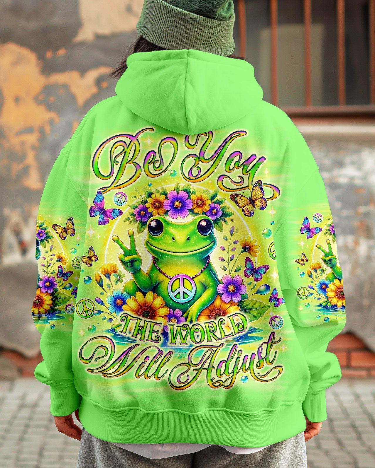Be You the World Will Adjust Green Frog Cute Peace AOP Shirts _1_ zSUoG