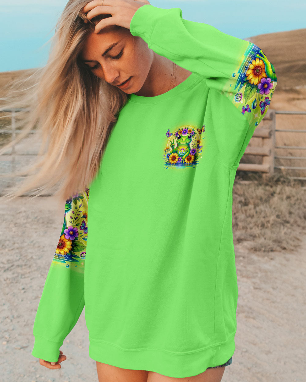 Be You the World Will Adjust Green Frog Cute Peace AOP Shirts _2_ kTANc