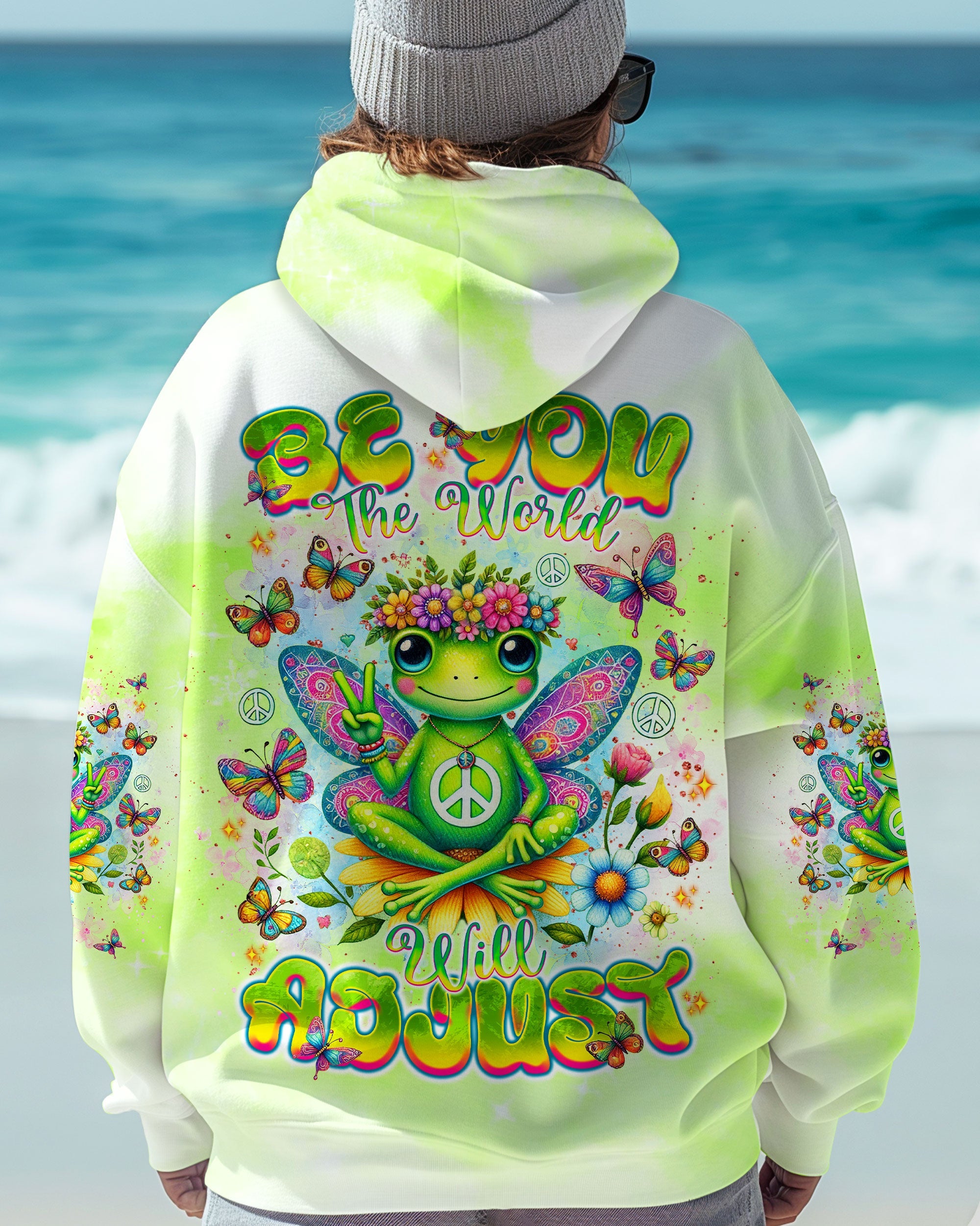 Be You the World Will Adjust Hippie Frog Colorful Peace Tie Dye AOP Shirts _1_ mMMWu
