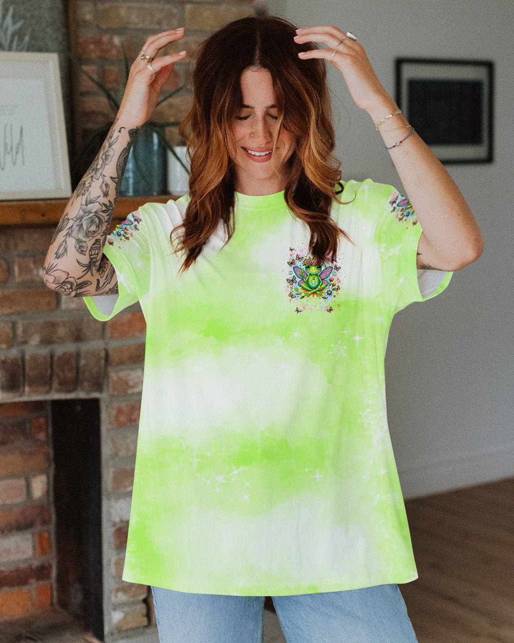 Be You the World Will Adjust Hippie Frog Colorful Peace Tie Dye AOP Shirts _5_ UrTQ5