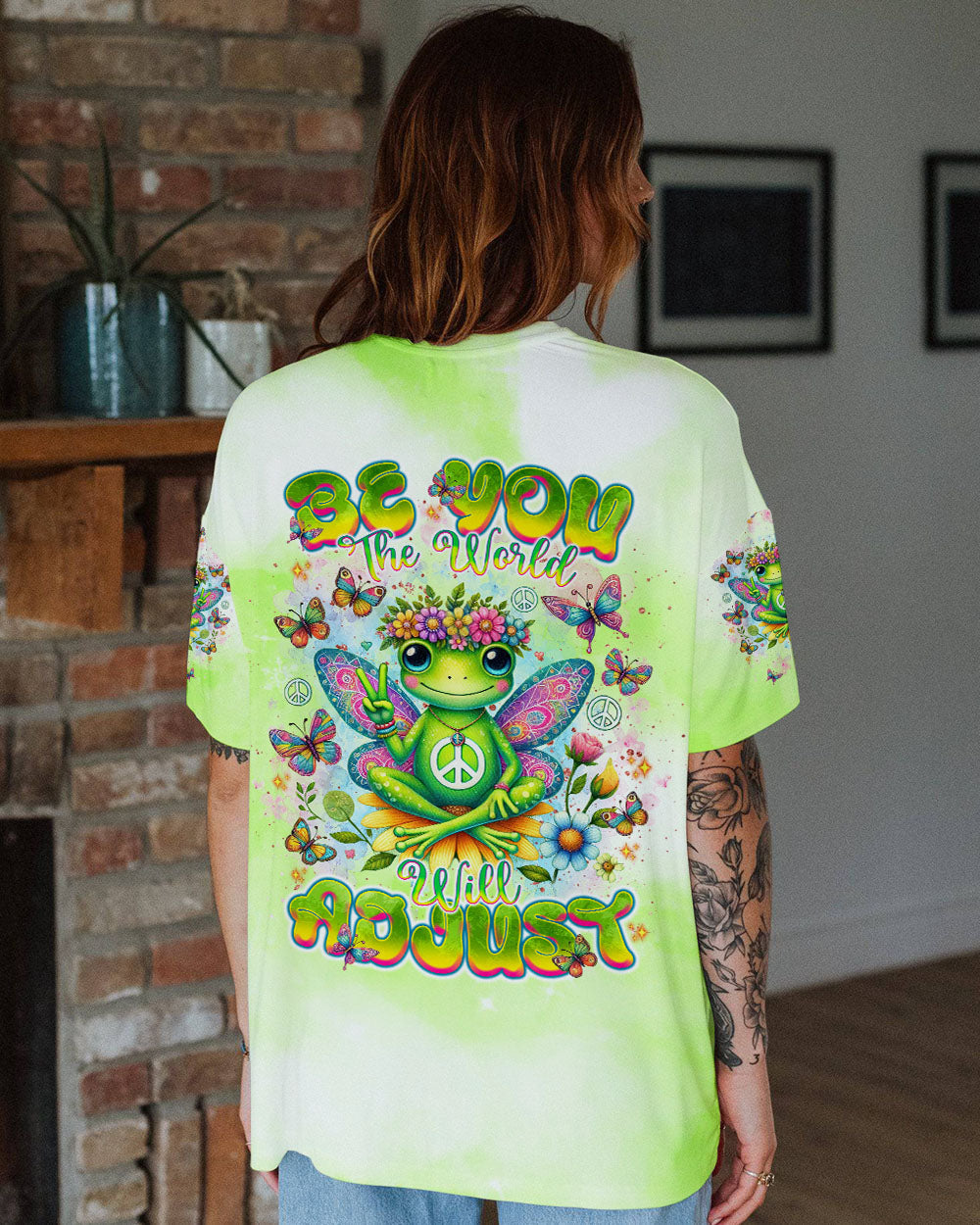 Be You the World Will Adjust Hippie Frog Colorful Peace Tie Dye AOP Shirts _6_ yd6oQ