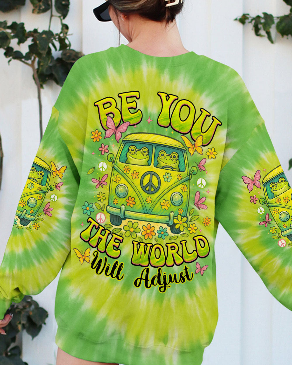 Be You the World Will Adjust Hippie Frog Tie Dye Peace Van Tee for Women AOP Shirts _10_ sXJMO
