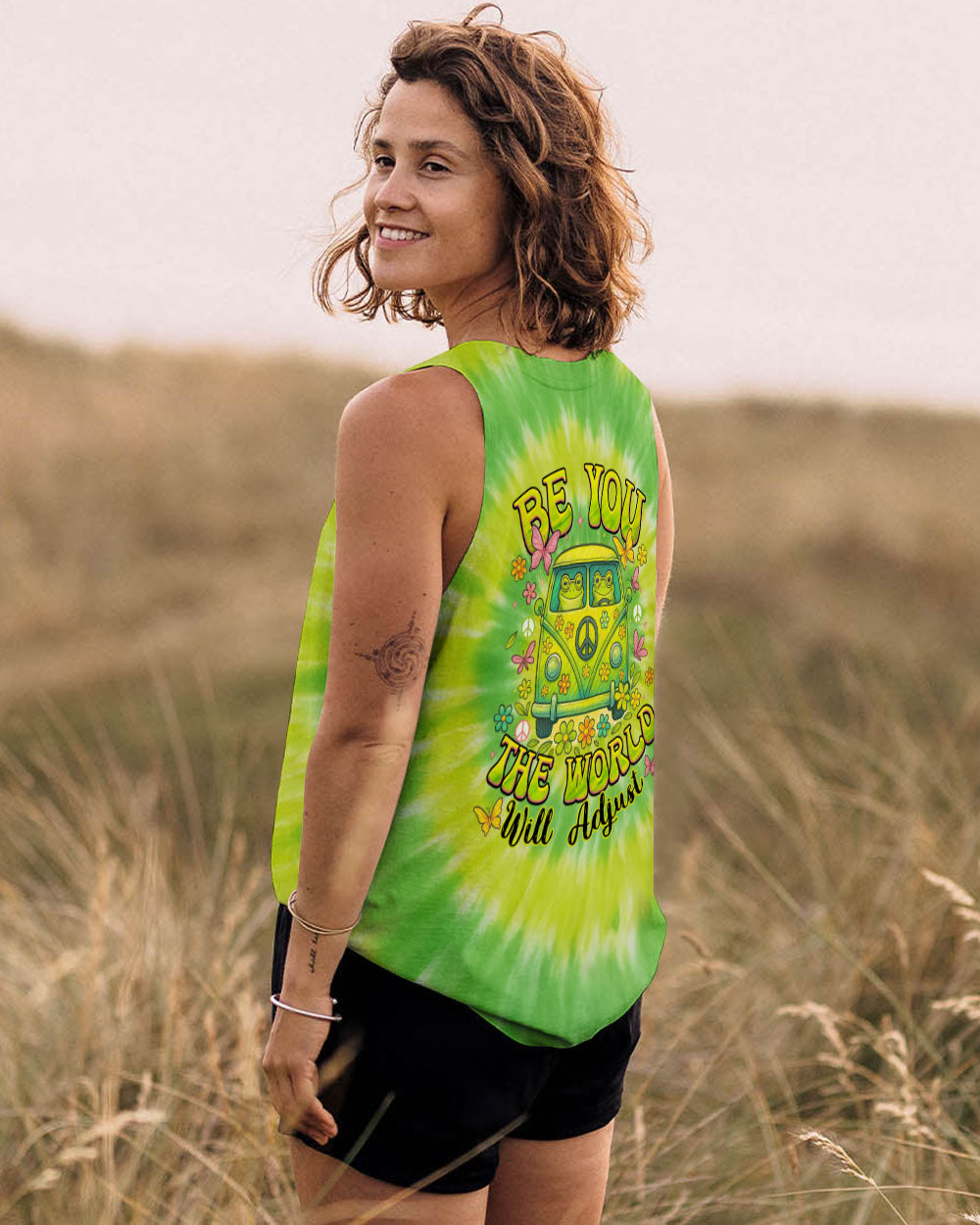 Be You the World Will Adjust Hippie Frog Tie Dye Peace Van Tee for Women AOP Shirts _14_ QQH6Y