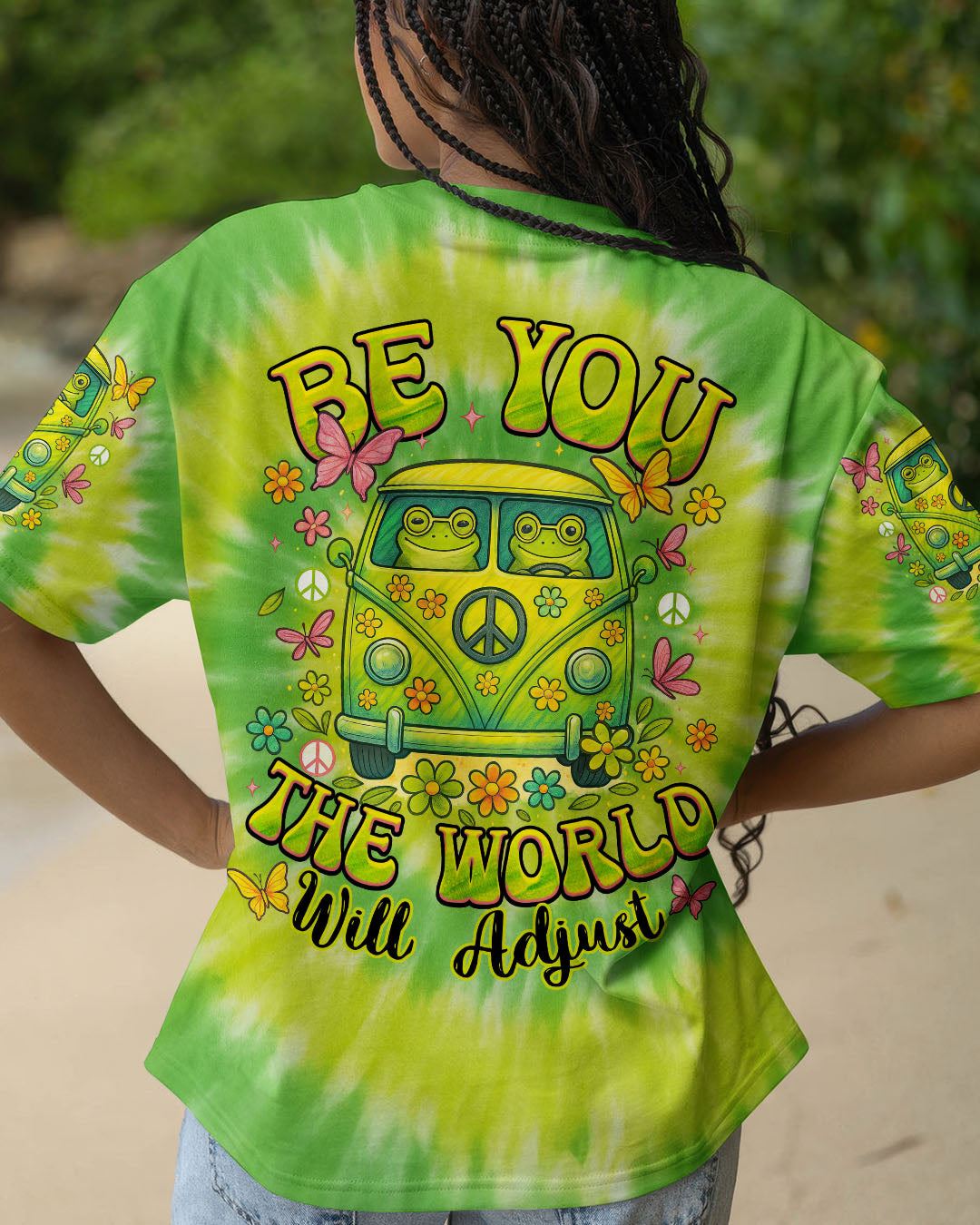 Be You the World Will Adjust Hippie Frog Tie Dye Peace Van Tee for Women AOP Shirts _1_ 1qQd8