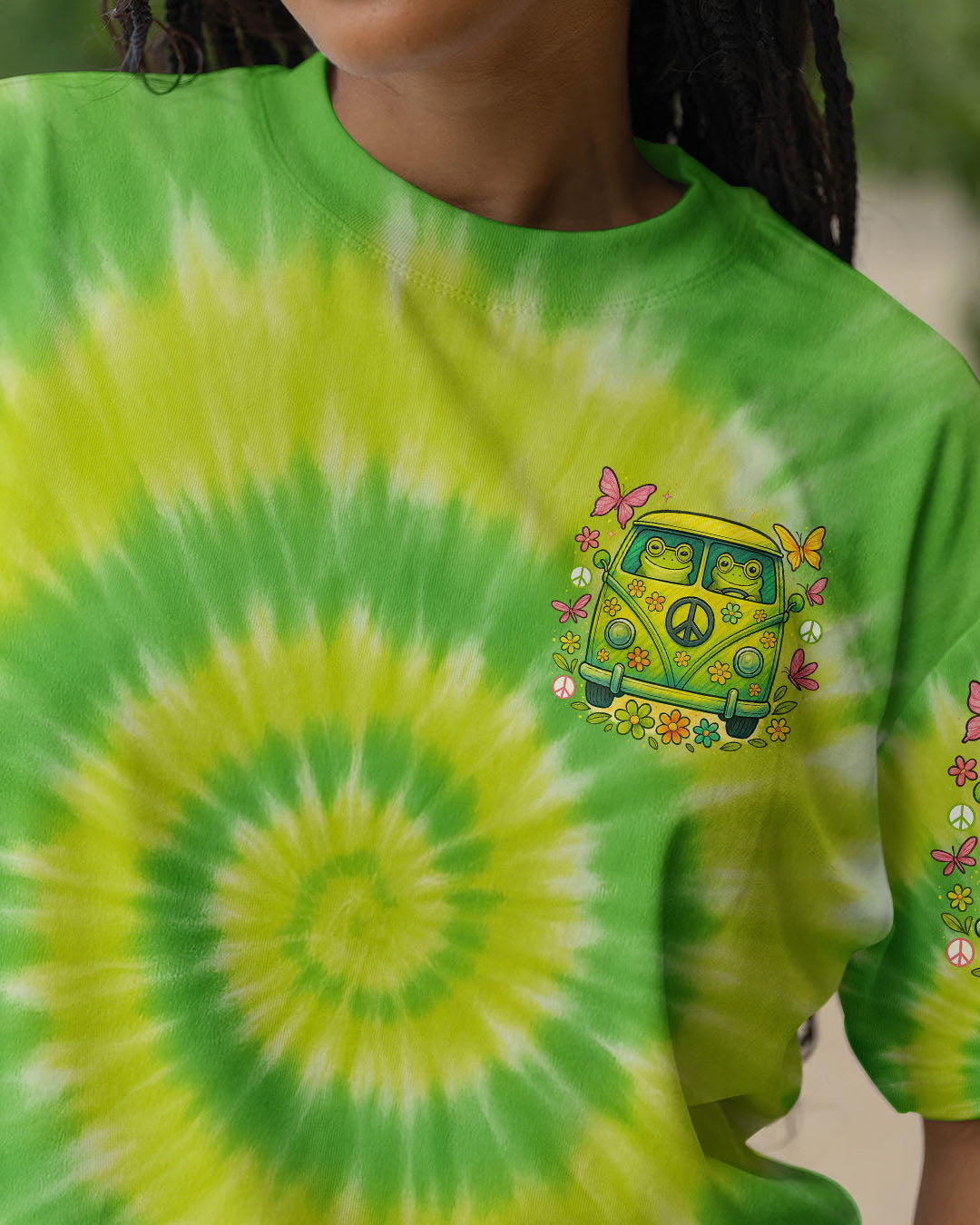 Be You the World Will Adjust Hippie Frog Tie Dye Peace Van Tee for Women AOP Shirts _3_ z2vri