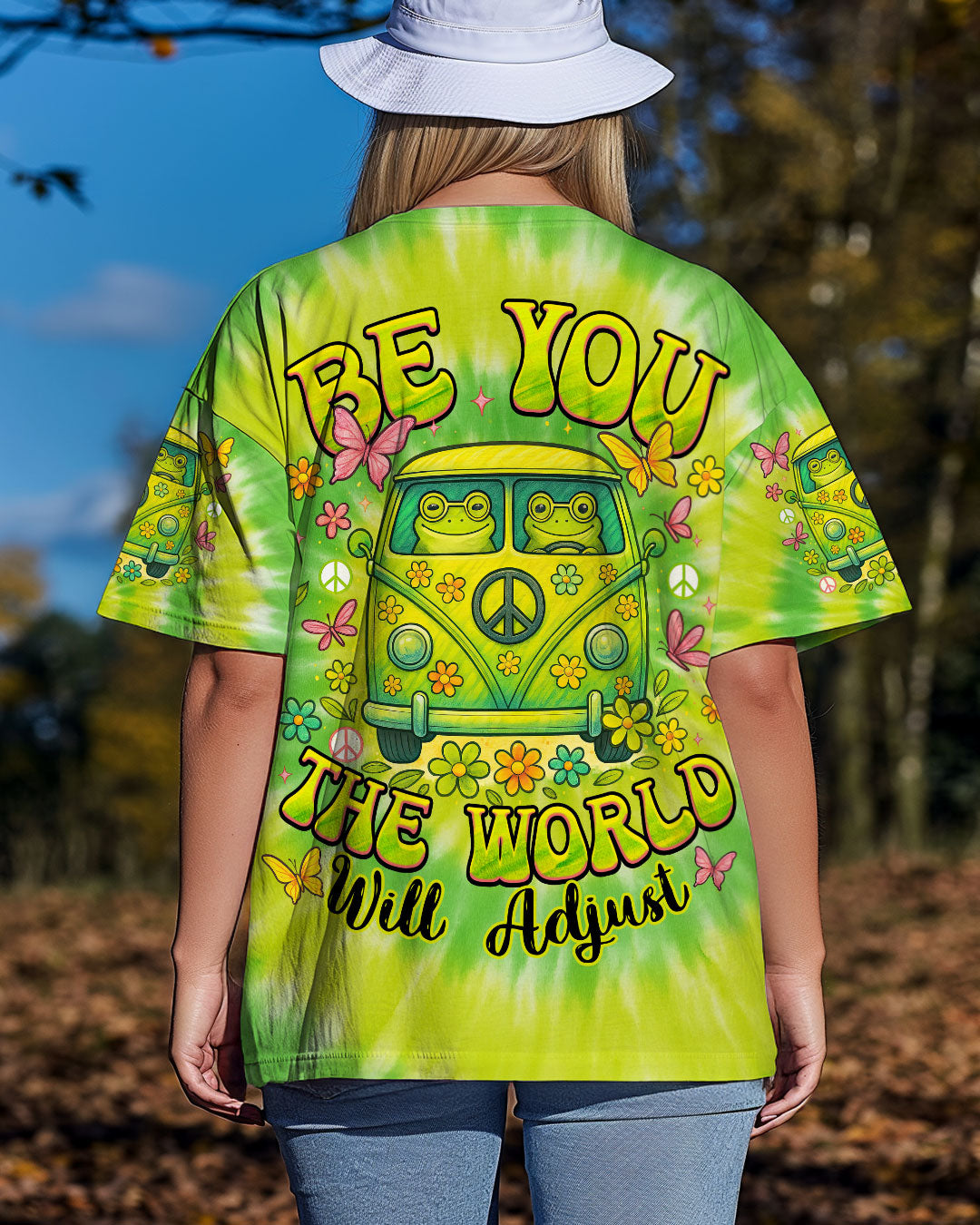Be You the World Will Adjust Hippie Frog Tie Dye Peace Van Tee for Women AOP Shirts _4_ 5SLyB