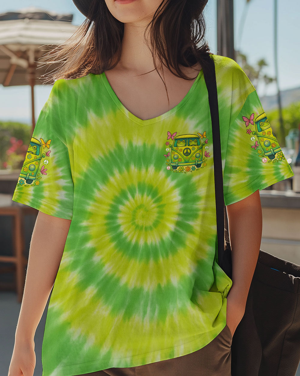 Be You the World Will Adjust Hippie Frog Tie Dye Peace Van Tee for Women AOP Shirts _5_ ahJEn