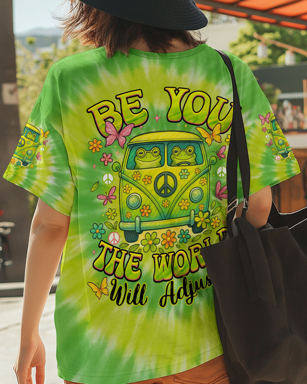 Be You the World Will Adjust Hippie Frog Tie Dye Peace Van Tee for Women AOP Shirts _6_ jlh1m