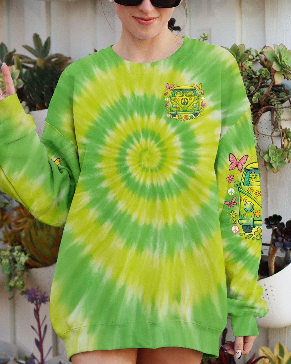 Be You the World Will Adjust Hippie Frog Tie Dye Peace Van Tee for Women AOP Shirts _9_ CEgRB