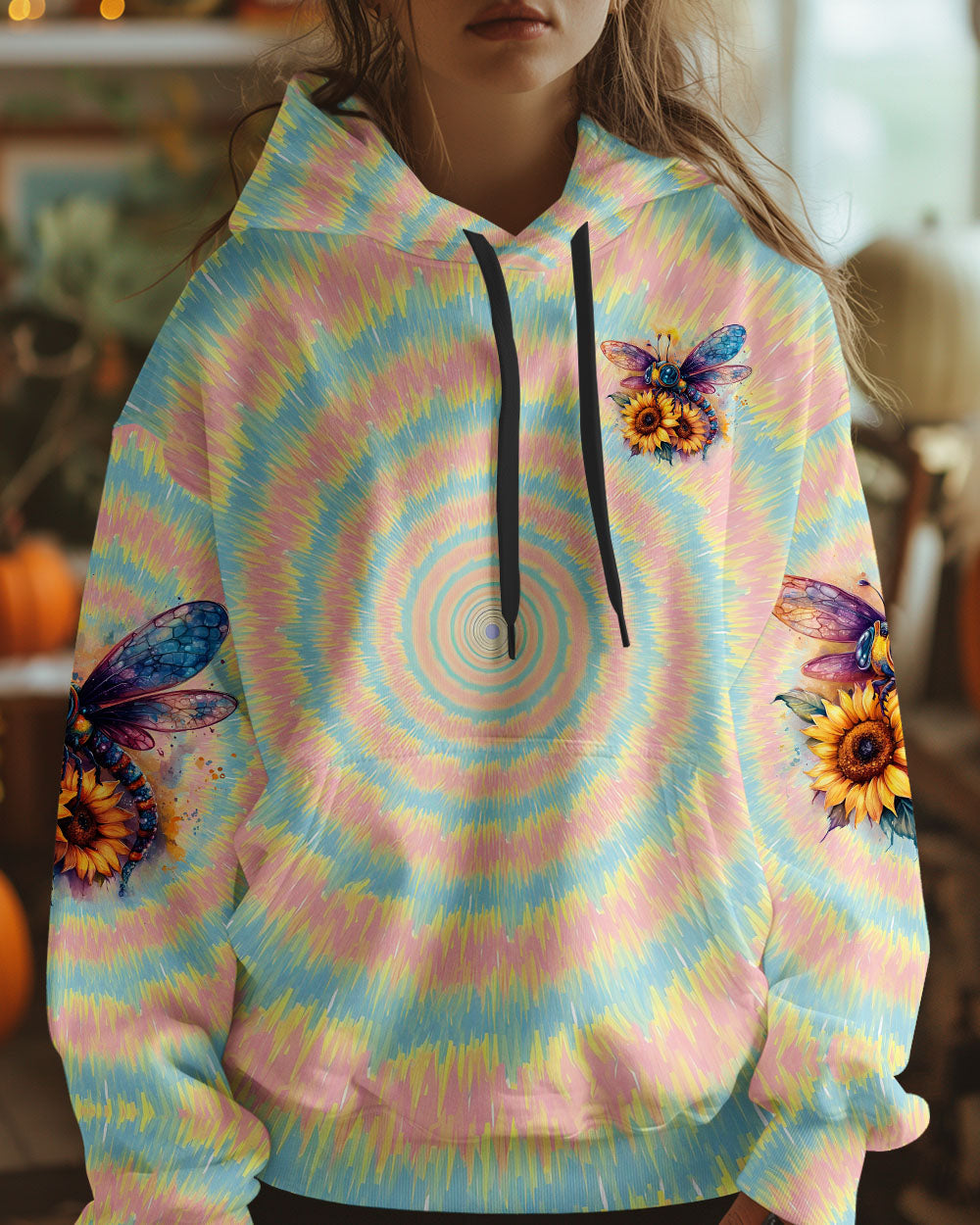 Be You the World Will Adjust Tie Dye Dragonfly and Sunflower AOP Shirts _10_ Rv1y5