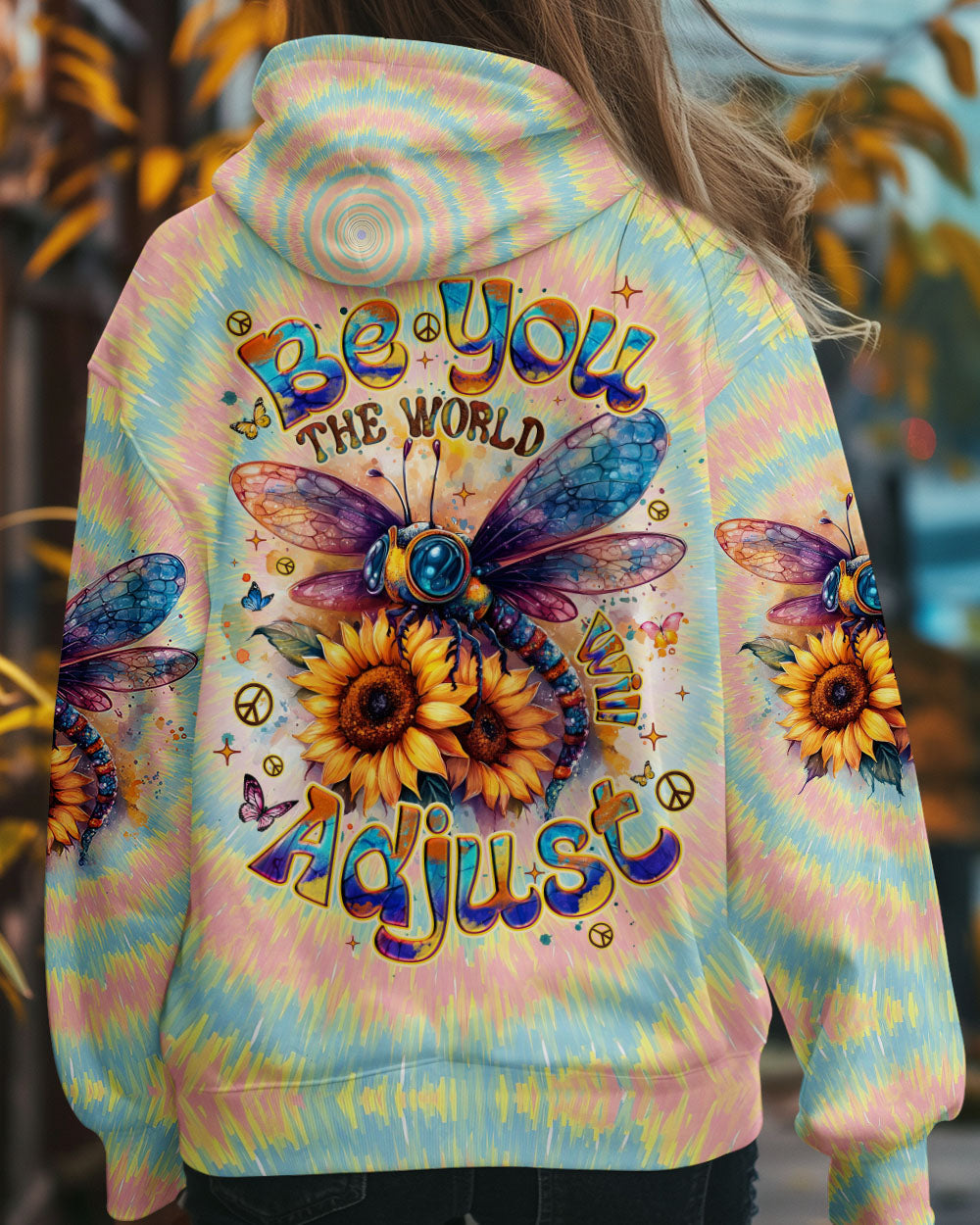 Be You the World Will Adjust Tie Dye Dragonfly and Sunflower AOP Shirts _11_ Fq01p