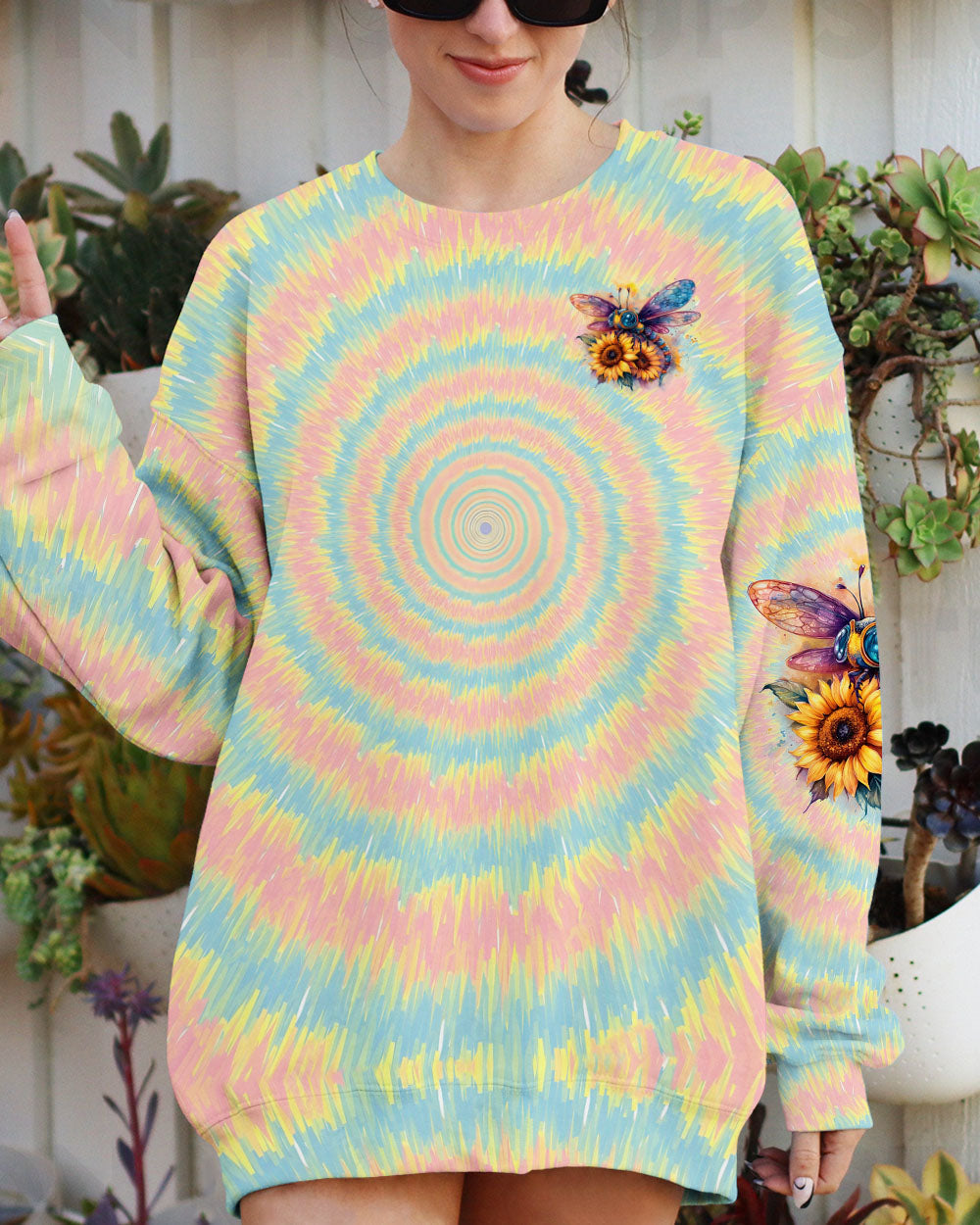 Be You the World Will Adjust Tie Dye Dragonfly and Sunflower AOP Shirts _12_ 77KKl