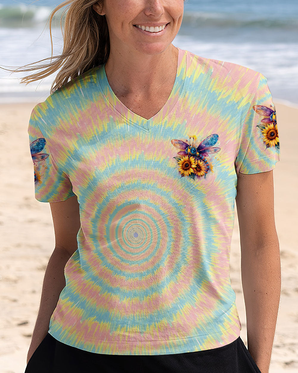 Be You the World Will Adjust Tie Dye Dragonfly and Sunflower AOP Shirts _2_ 8fKFy