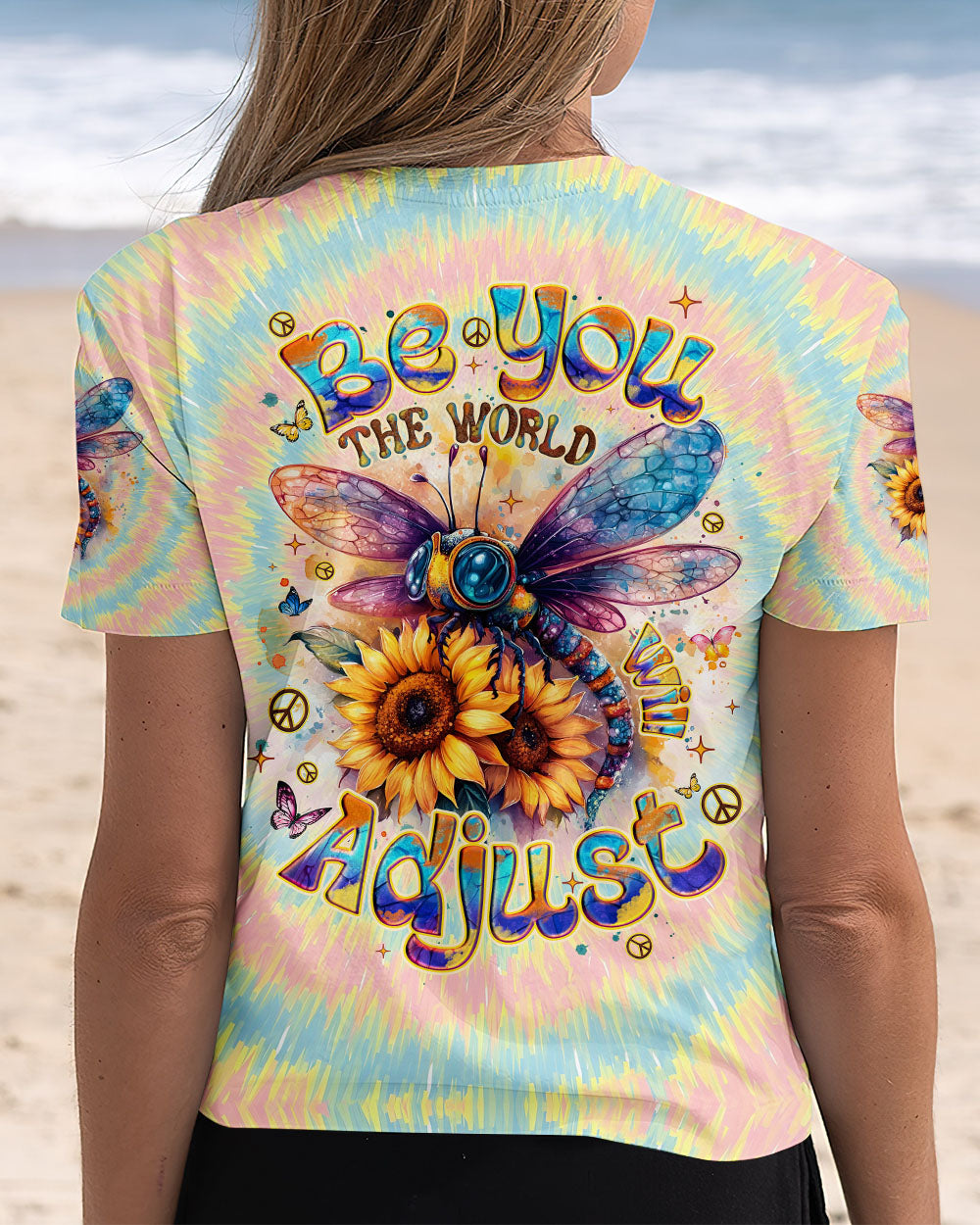 Be You the World Will Adjust Tie Dye Dragonfly and Sunflower AOP Shirts _3_ P6sWz