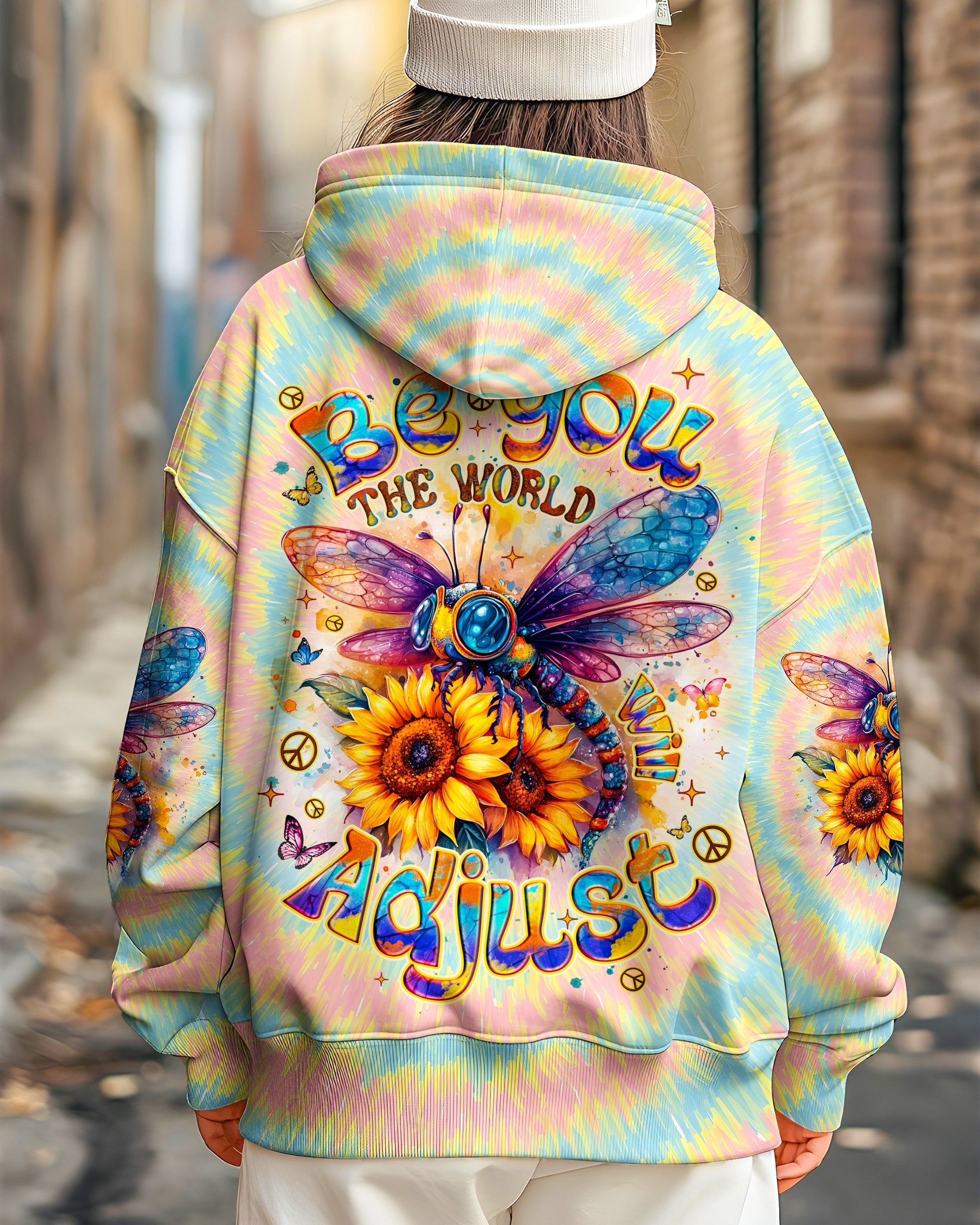 Be You the World Will Adjust Tie Dye Dragonfly and Sunflower AOP Shirts _4_ DZSRe