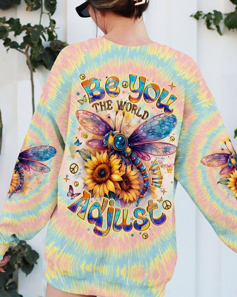 Be You the World Will Adjust Tie Dye Dragonfly and Sunflower AOP Shirts _5_ 7SF40